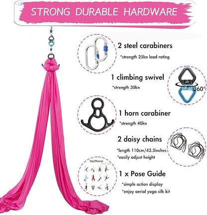 Aerial Silks Yoga Swing Set - 9/11 Yards Aerial Yoga Hammock Kit Anti-Gravity Flying for Fitness, Low/Non Stretch Nylon Tricot Fabric Hardware Included for Dance