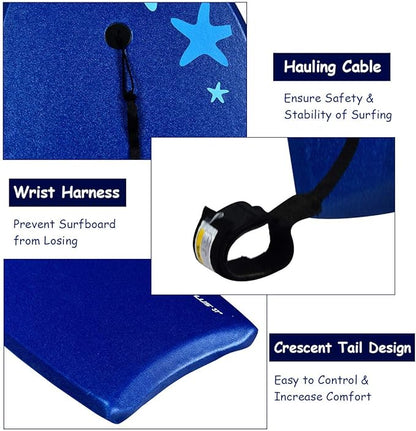 Goplus 41''/37''/33'' Lightweight Body Board for Beach, Surf Board with EPS Core, XPE Deck, HDPE Slick Bottom, Wrist Leash, Bodyboard for Kids Adults Surfing