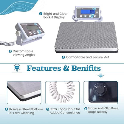 Extra-Wide High Accuracy Digital Physician Scale (440 lb / 200 kg Capacity) + Professional Wall-Mounted Stadiometer (24-82 in / 60-210 cm) - Ideal for Home, Office, Hospital, Gym & Bariatric Use