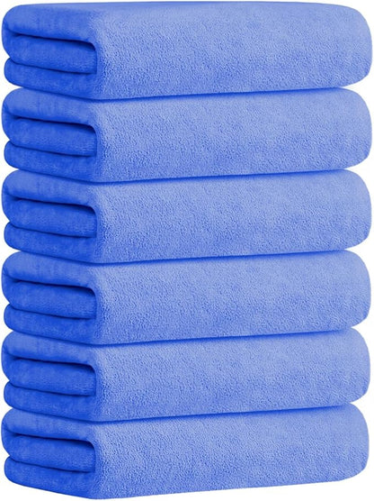 JML Microfiber Bath Towels Set, Large, Absorbent, Soft, Fast Drying, Multipurpose Microfiber Towel for Adult, Beach, Pool, Sport, Yoga, 6 Pack, 27" x 55" - Blue