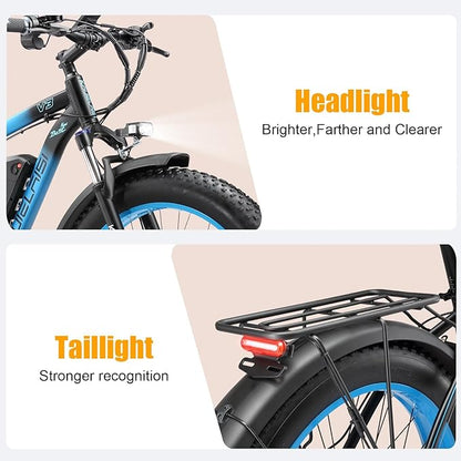 Electric Bike for Adults，26" x 4" Fat Tire Ebike，28MPH 1000W Motor Peak Power 2000W Electric Bicycles，48V 15AH Removable Battery，21 Speed Mountain Snow Beach E Bike