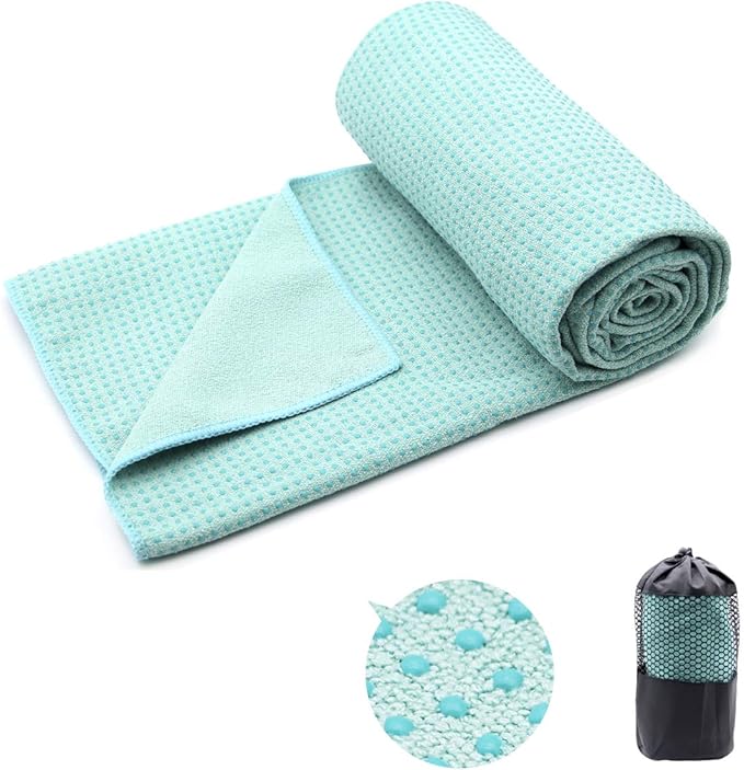 Eunzel Yoga Towel,Hot Yoga Mat Towel with Grip Dots Sweat Absorbent Non-Slip for Hot Yoga, Pilates and Workout 24" x72", Teal