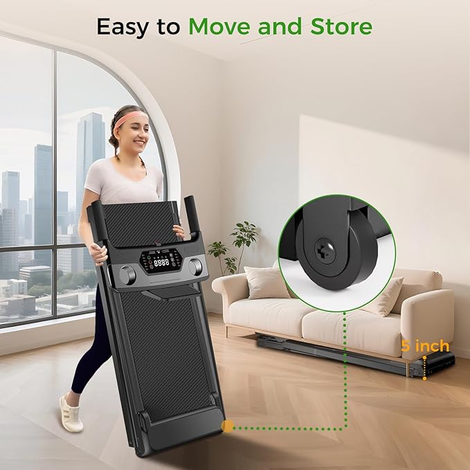 Portable Treadmill with Incline, 3.0HP Walking Pad with Handle Bar, 3-in-1 Foldable Treadmill for Home Office Small Space with Quiet Brushless, 300 LBS Capacity