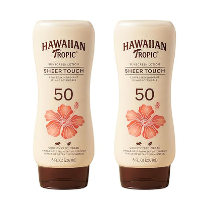 Hawaiian Tropic Sheer Touch Lotion Sunscreen SPF 50, 8oz Twin Pack | Hawaiian Tropic Sunscreen SPF 50, Sunblock, Broad Spectrum, Oxybenzone Free, 8oz each