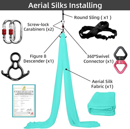 PRIOR FITNESS Aerial Silks Kit Colorful 9/15/20 Yards 40D Nylon Fabric Hammock Set With Hardware & Guide for All Levels Of Aerial Yoga Practice and Acrobatic Flying For Adults Aerial silk