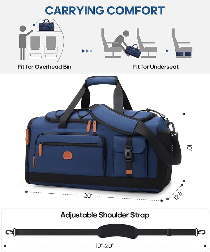 Gym Bag for Men and Women with Shoe & Laptop Compartment, 3-in-1 Sports Travel Duffel Bag Anti-Theft Weekender Carry-On Backpack for Airplane & Workout, Overnight Travel Bag,35L (Blue, Medium)