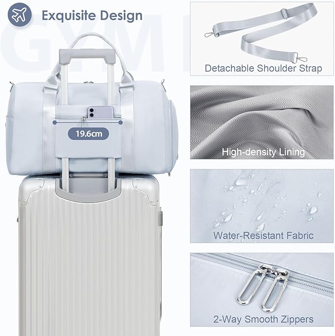 FIORETTO Womens Gym Tote Duffle Bag with Toiletry Bag, Sports Duffel Overnight Hospital Workout Carry on Bag for Girls with Wet Pocket & Shoe Compartment, Ideal for Travel, Swimming, Dance Grey