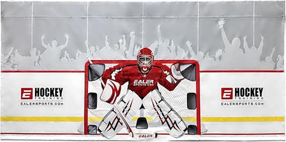 EALER Hockey Shooting Tarp 7x10 FT & 7/8x16 FT in 1 - Heavy Duty Goalie Target for Ice & Street Practice - Tear-Proof Built-in Shooter Tutor - Net Replacement for Garage Wall Protection