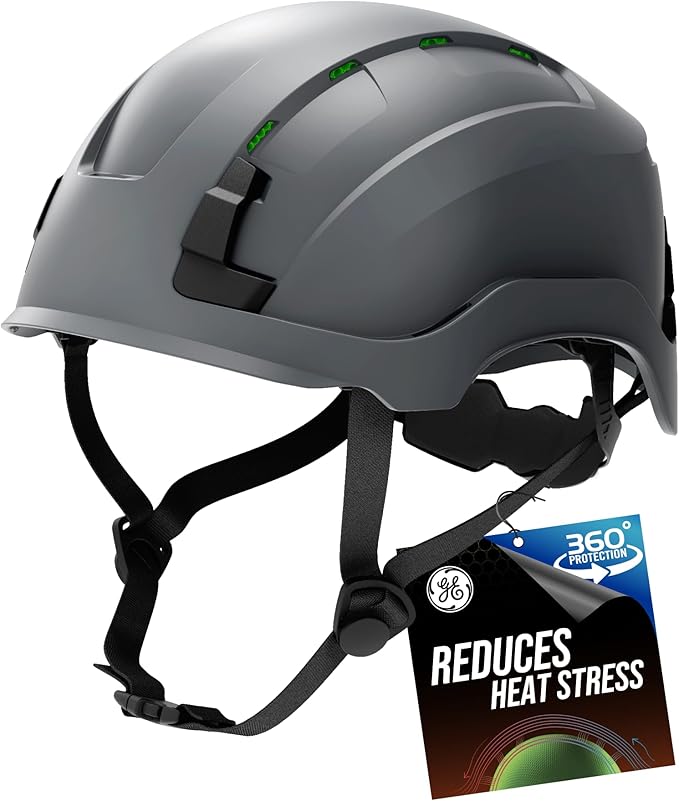 GE Safety Helmet: ANSI Type 2 Class G & E, Advanced Impact Technology, Ultra Comfortable Memory Foam, Heat Stress Reduction, Compatible with Accessories, Adjustable Size OSHA Approved