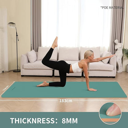 Extra Thick 8mm Yoga Mat, 72"x28" Non Slip Exercise Mat, Reversible 2-Sided Dual Color Premium POE Material, with Carrying Strap for Yoga, Pilates, Home Gym