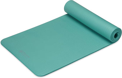 Gaiam Essentials Thick Yoga Mat Fitness & Exercise Mat with Easy-Cinch Yoga Mat Carrier Strap, 72"L x 24"W x 2/5 Inch Thick