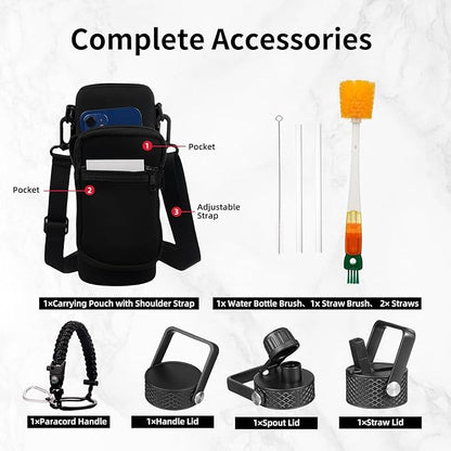 Insulated Water Bottle 64oz,Triple Wall Vacuum Stainless Steel(Dishwasher Safe),Leak Proof & Non-BPA,Flask Jug with Paracord Handle & Straw Spout Lids Sports