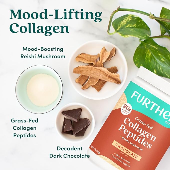 Further Food Chocolate Collagen Peptides Powder, Grass-Fed Pasture-Raised Hydrolyzed Type 1 & 3 Protein, Gut Health + Joint, Hair, Skin, Nails, Paleo Keto Sugar-Free 11.36 oz