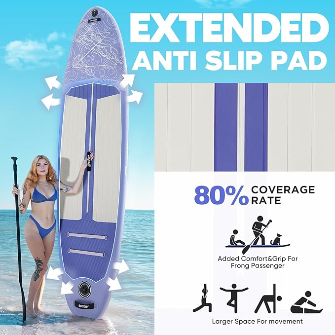 Inflatable Paddle Board,Stand Up Paddle Board Set, Extra Wide SUP Board with Removable Fin, Floating Paddle, Hand Pump, Waterproof Phone Pouch,Traveling Board