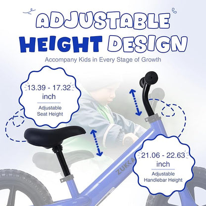 12 inch Toddler Balance Bike Adjustable Handlebar & Seat Anti-Slip Grip Suitable for 2-5 Years Old with Footrest Lightweight for Tolddlers Boys Girls Multiple Colors to Choose