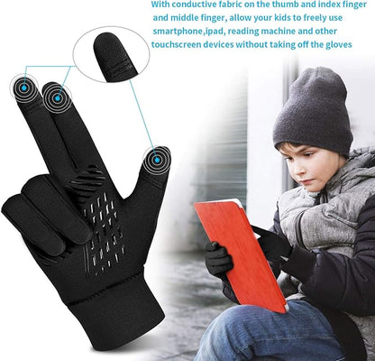 Kids Winter Gloves Thick Soft Fleece Warm Touch Screen Anti-Slip for Boys Girls 3-15 Years Cycling School
