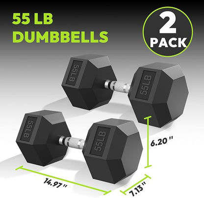 Hex Dumbbell 40-125 lb, Rubber Encased Exercise & Fitness Dumbbells, Hand Weight for Strength Training
