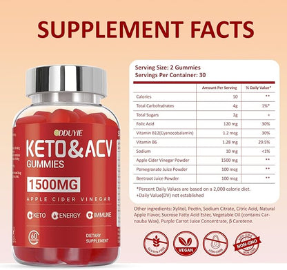 (2 Pack) Apple Cider Vinegar Gummies | Keto ACV Gummies for Supports Metabolism & Fat Burn with Vitamin B6 & B12 | ACV Supplement | Lemon Honey Flavor | 120 Vegan for Women and Men