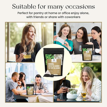 Jasmine Green Tea Bags, 100 Counts, Mountain Loose Leaf Green Tea, Flavored, Delightful Aroma, Sugar Free, 100% Natural Gluten Free, Medium Caffeine Brew As Hot, Cold Or Iced Tea