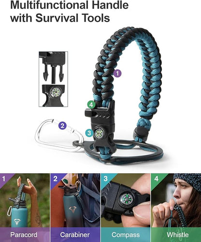 40oz Insulated Water Bottle,Stainless Steel Vacuum Water Bottle, BPA-Free & Leakproof -with Paracord Handle,Strap,Straw Spout Lids,Large Water Jug for Gym Sports