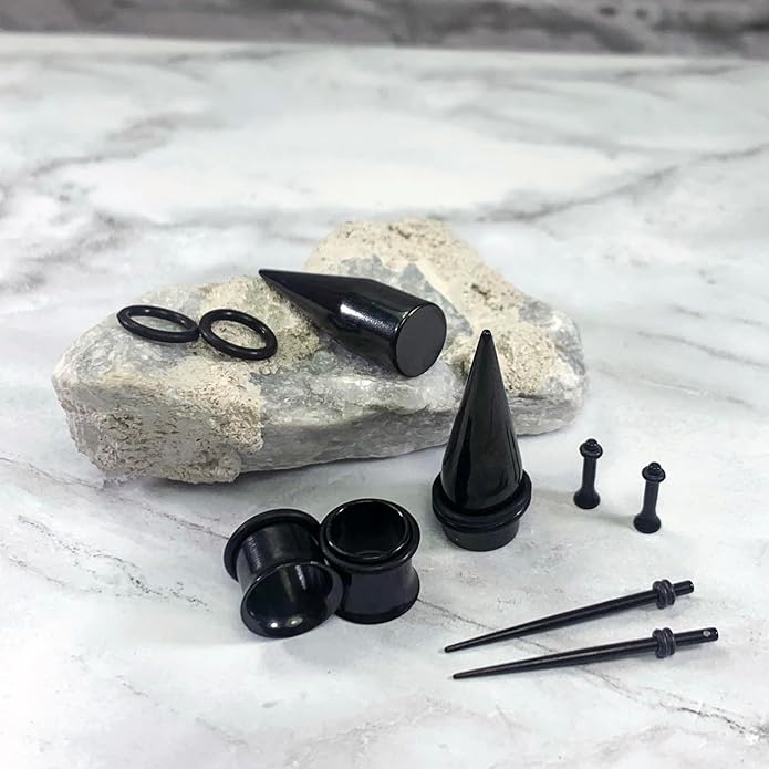 BodyJ4You 37PC Ear Stretching Kit - Beginner Gauges 14G-00G Starter Set - Aftercare Balm Wax - Steel Tapers Single Flare Plugs Screw Fit Tunnels - Women Eyelet Mens Earrings Expander Piercing Jewelry