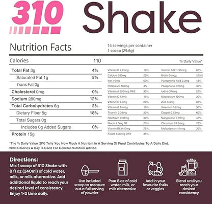 310 Nutrition All-In-One Meal Replacement Shake Powder - Plant-Based Protein Smoothie Blend w/High Fiber, Probiotics & Adaptogens - Low Carb, Vegan, Keto & Paleo Friendly - Vanilla Cake - 14 Srv