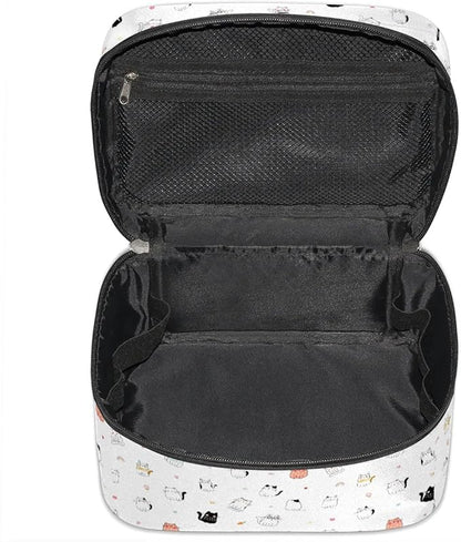 Large Makeup Bag Travel Cosmetic Bags for Women Cute Colorful Cartoon Animal Cat Makeup Organizer Case Toiletry Bag for Girls Traveling Wide Open Portable Pouch with Handle