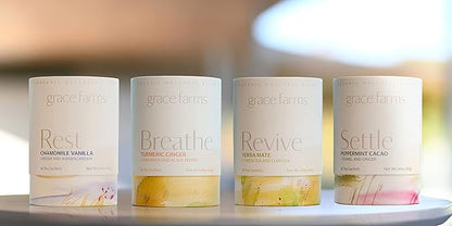 Grace Farms REST Wellness Organic Tea Blend (16 Pyramid Sachets) | Sleep and Stress Support For Evening | Chamomile Vanilla Tea with Adaptogenic Herbs and Mushrooms | Fairtrade and Kosher