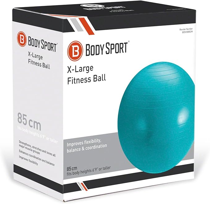 Body Sport Exercise Ball with Pump for Home, Gym, Balance, Stability, Pilates, Core Strength, Stretching, Yoga, Fitness Facilities, Desk Chairs