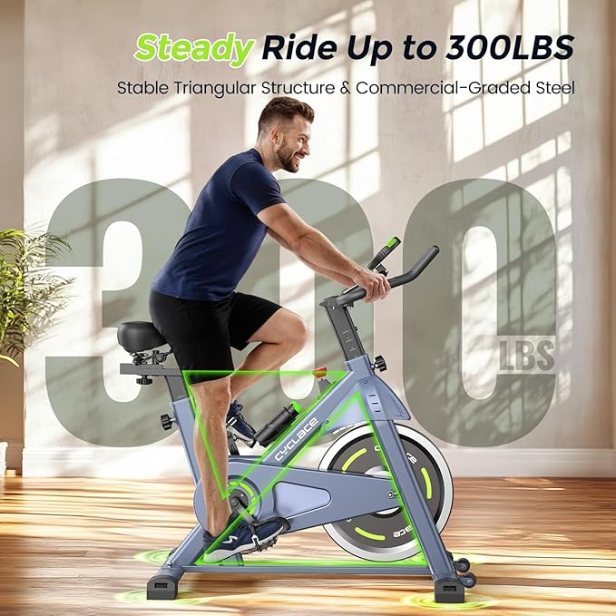 Cyclace Exercise Bike, Magnetic Stationary Bike for Home, Low Noise Cardio Indoor Cycling Bike with App Compatible, 300LBs Weight Capacity & Tablet Mount