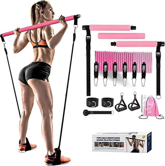 180lb Pilates Bar Kit with Resistance Band(6 x Bands),6 Level
