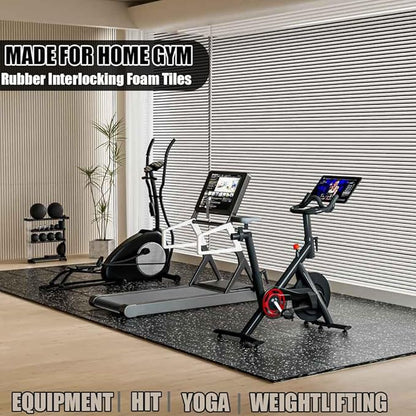 0.6 Inch Thick 72 Sq Ft Rubber Gym Mat,18 Tiles 24 x 24 in