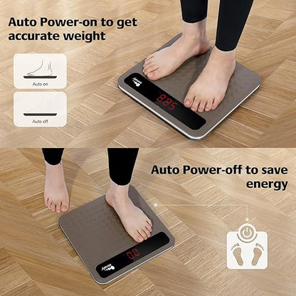 himaly Digital Body Weight Scale Bathroom Scale, Step-On Technology High Precision Measurements Scales with Large Non Slip Silicone Platform and LCD Digital Display, 400lbs/180kg Capacity, Brown