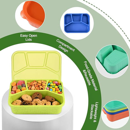 4 Pack Bento Box Lunch Box Container for Adult Kid, 4 Compartment Meal Prep Containers with Lids, Reusable Snack Box Container for Work Travel Picnic, Microwave & Dishwasher Safe