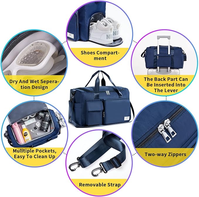 FIORETTO Women's Gym Duffle Bag with Shoes Compartment, 37L Capacity, Ideal for Travel, Gym, Sports, Duffel, Weekender