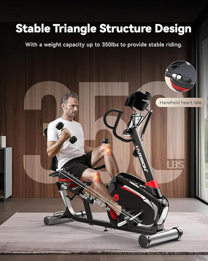 HARISON Recumbent Exercise Bike with 400 lbs Capacity, Magnetic Recumbent bike for Adult and Seniors, Recumbent Stationary bike for Home with Smart Bluetooth App, 2 in 1 LCD Monitor and Tablet Holder, Heart Rate monitor