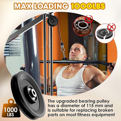 114mm/4.5" Universal Nylon Bearing Pulley System, Gym Workout Cable Pulley Wheel & Weight Attachment Replacementfor Home Gym, Pulldown Smith Machine, Garage Lifting Equipment