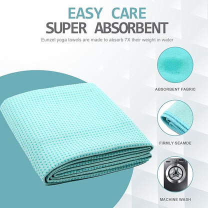 Eunzel Yoga Towel,Hot Yoga Mat Towel with Grip Dots Sweat Absorbent Non-Slip for Hot Yoga, Pilates and Workout 24" x72", Teal