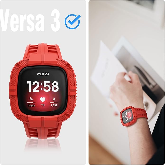 GELISHI Compatible with Fitbit Versa 3 Bands with Bumper,TPU Sport Protective Case Rugged Protector Replacement Strap Accessories for Fitbit Sense/Fitbit Versa 3 Smart Watch