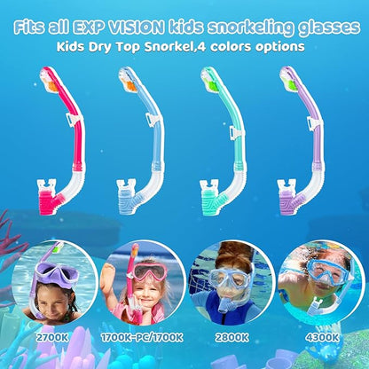 Dry Snorkel for Kids, Ultimate Snorkel Tube for Snorkeling, Freediving & Swimming, Easy-Breath Technology, Top-Mounted Dry Valve & Food-Grade Silicone Mouthpiece