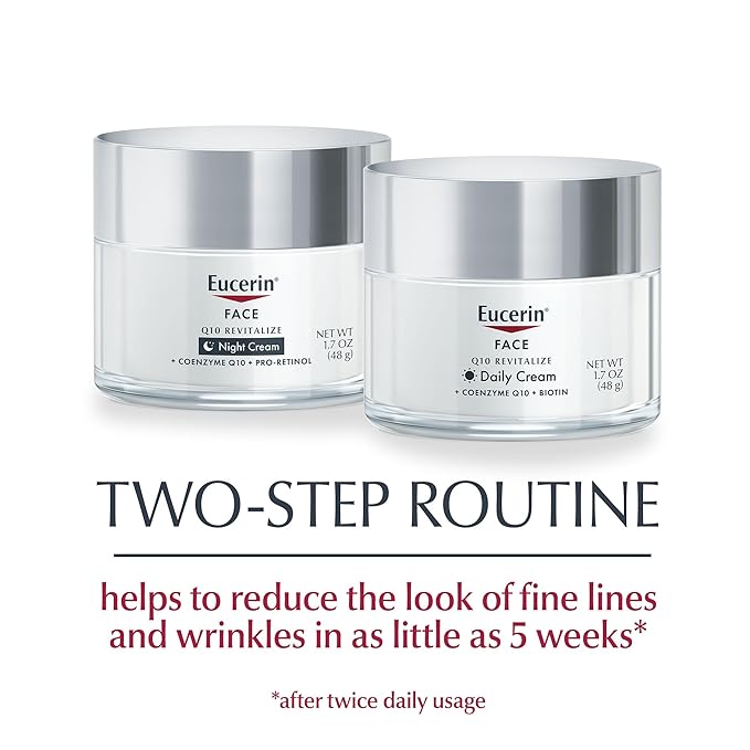 Eucerin Q10 Skin Care Set, Anti Wrinkle Daily Face Cream with Biotin (1.7 Oz) + Anti Wrinkle Night Cream with Pro-Retinol (1.7 Oz), Fragrance Free Face Moisturizer for All Skin Types