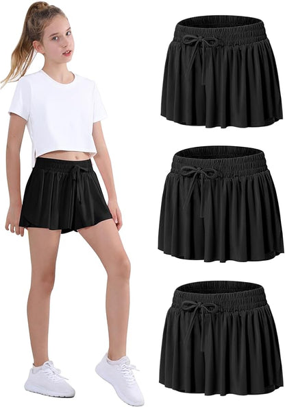 EXARUS Girls Butterfly Shorts Flowy Dance Skirt Cheer Skorts Athletic Tween Clothes Teen Preppy Outfits Flutter Kids