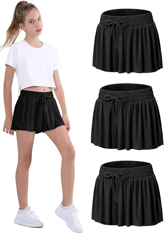 EXARUS Girls Butterfly Shorts Flowy Dance Skirt Cheer Skorts Athletic Tween Clothes Teen Preppy Outfits Flutter Kids