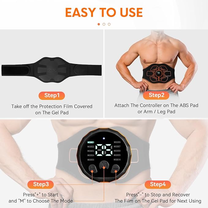 Electronic Muscle Stimulator;Abs Stimulator Muscle Machine for Abdomen/Arms,USB Rechargeble for Fitness Strength Training Workout Equipment Men and Women