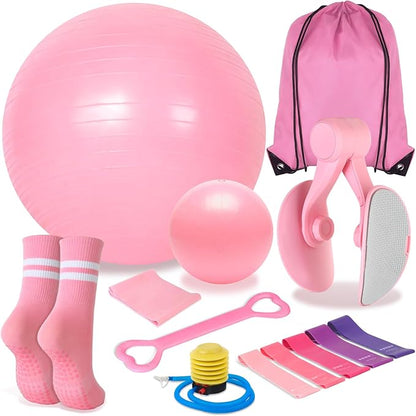 Pilates Kit for Home Workouts Women, Pilates Equipment with Pelvic Floor Exercise Devices, Figure 8 Resistance Band,Booty Bands, Large Yoga Ball for Pregnancy, Kegel Exercise, Physical Therapy