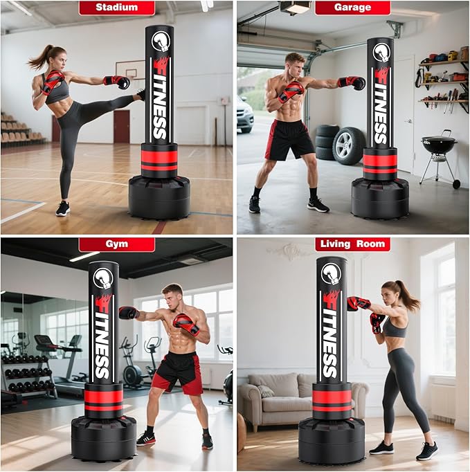 Freestanding Punching Bag for Adults - Heavy Boxing Bag with 12oz Boxing Gloves and Wristband for MMA, Kickboxing, Home Gym Training