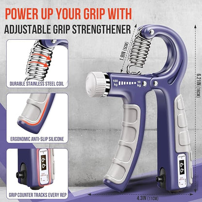 Grip Strength Trainer Kit, Adjustable Forearm Strengthener, Hand Grip Strengthener Balls, Finger Exerciser & Stretcher for Strength Training, Recovery & Flexibility