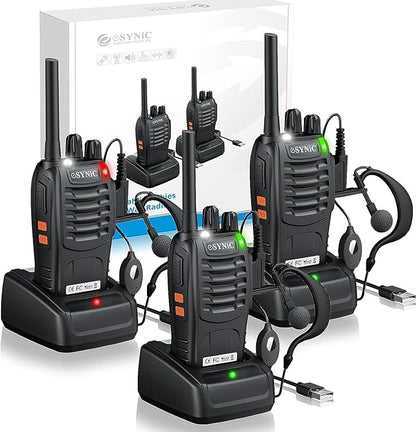 eSynic 3 Pack Professional Walkie Talkies Rechargeable Walkie 2 Way 16CH &