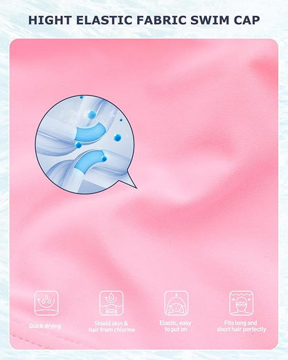 Firesara Fabric Swim Cap, High Elasticity Swimming Cap Keeps Hair Clean Breathable Fit Both Long Hair Short Hair, Swim Caps Woman Girls Men Kids One Size Hat