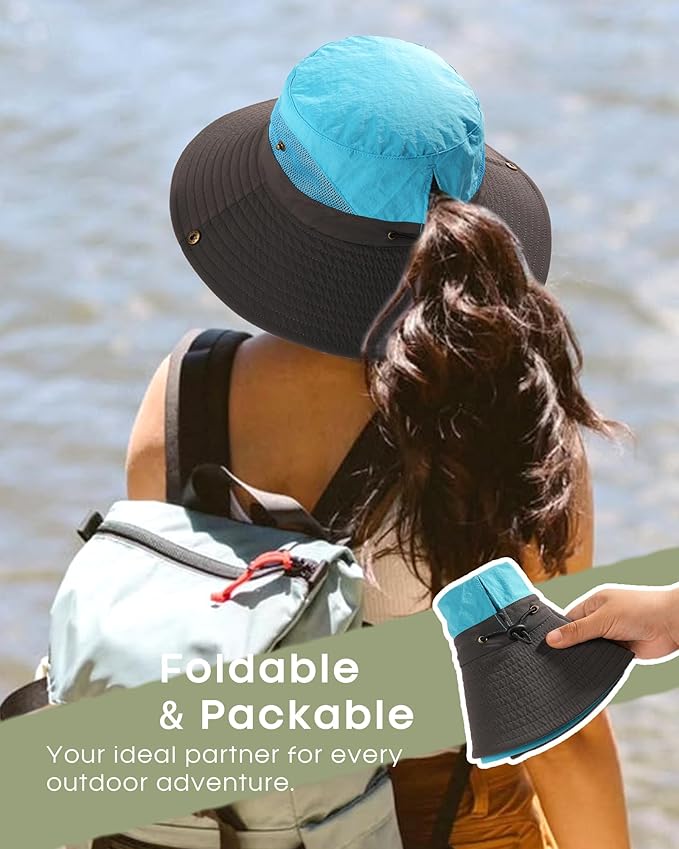 FURTALK Womens Sun Hat with Ponytail Hole Beach Hiking Summer Wide Brim UPF 80+ Outdoor Protection Foldable Bucket Hat